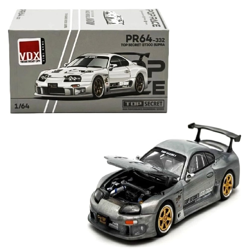 1:64 Diecast Model Car Compatible with Toyota Supra GT300 Top Secret (Raw Metal) 2025 Hongkong ToyCar Salon Limited Edition by Pop Race PR640332