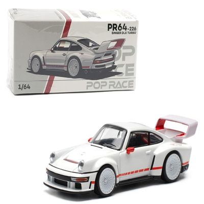 1:64 Diecast Collectibles Model Car Compatible with Porsche Singer DLS Turbo White with Red Stripes Limited Edition by Pop Race PR640226