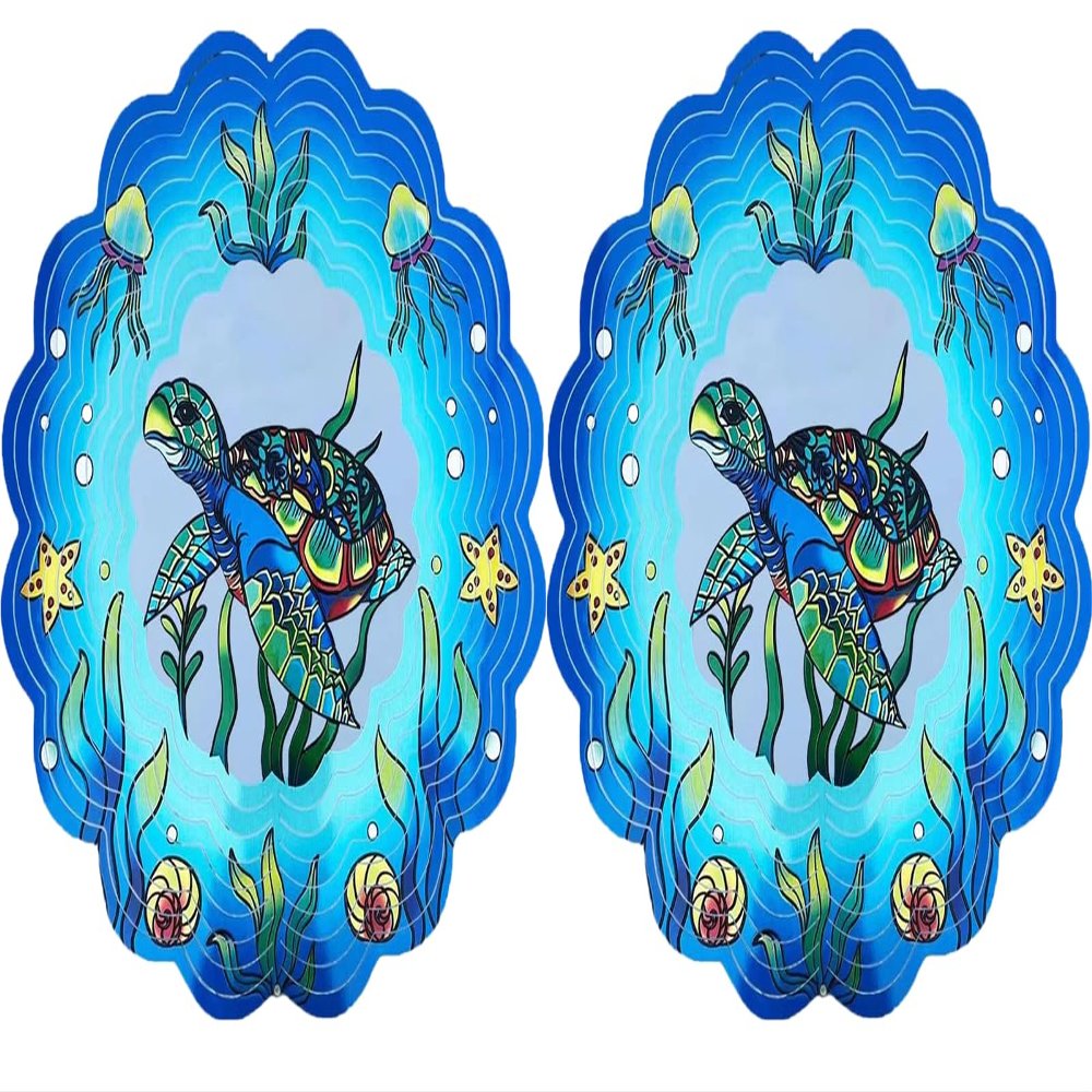 2 Pack 12 Inch 3D Metal Wind Spinner - Weatherproof Rustproof Hanging Decoration Suitable for Indoor & Outdoor Use, Perfect Christmas Thanksgiving Gift for Mom, Wife and Nature Lovers (Turtle)