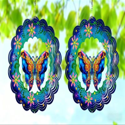 2 Pack 12 Inch 3D Metal Wind Spinner - Weatherproof Rustproof Hanging Decoration Suitable for Indoor & Outdoor Use, Perfect Christmas Thanksgiving Gift for Mom, Wife and Nature Lovers (Butterfly2)