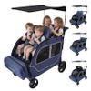 JULYSHILIU Car-Shaped Large 4 Seater Stroller Wagon for 2 3 Kids Toddler Child Foldable All-Terrain Triple Quad Wagon with Removable Canopy, 5-Point Harness, Storage Bag Shopping Outdoor (Deep Blue) view 1