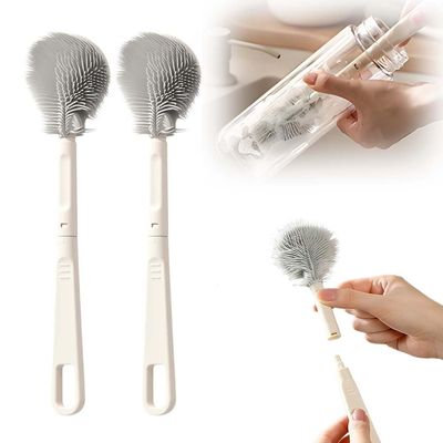 360 Flexible Silicone Bottle Brush with Long Handle, Soft Silicone Cup Cleaner Brush for Deep Cleaning, Multipurpose Water Bottle Cleaning Brush for Narrow Neck Bottles Baby Bottles Flasks (2)