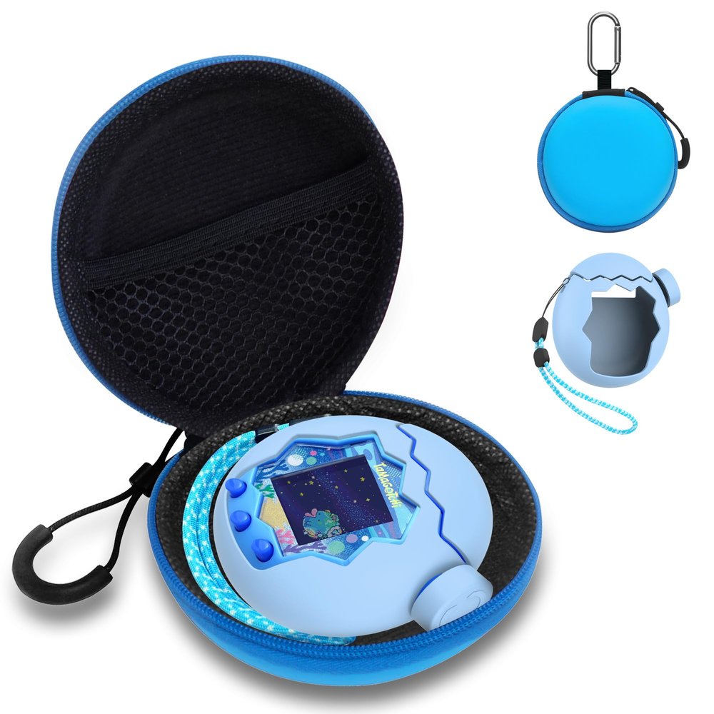 FIOPAZ Large Carrying Case and Silicone Case for Tamagotchi Paradise, Drop-Proof Protective for Tamagotchi Paradise Accessories with Body Cover, Lid Shell, Knob Cap, Lanyard & Keychain (Blue)
