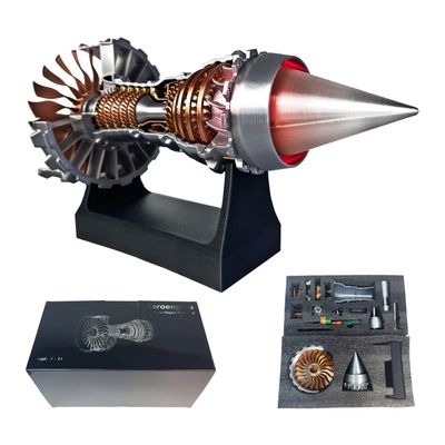 TR900 Turbofan Engine Model, Aircraft Turbojet Engine with LED Light, DIY Mechanical Science Aero Engine Education Toy Desk Decor for Adult Hobbyists,28cm (Red Light)