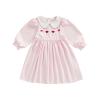xkwyshop Kids Toddler Baby Girl Valentines Day Outfit Heart Embroidery Striped Long Sleeve Doll Collar Dress Clothes Spring (Pink, 3-4 Years) view 1