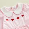 xkwyshop Kids Toddler Baby Girl Valentines Day Outfit Heart Embroidery Striped Long Sleeve Doll Collar Dress Clothes Spring (Pink, 3-4 Years) view 4