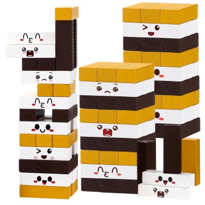 Soulchen 54 Pcs Wooden Smores Blocks Stacking Funny Marshmallow Camping Party Games 3 Colors Cookies Stacking Tower Toys for Kids Family Team Birthday Holiday Party Supplies