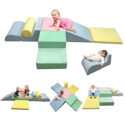 EOSAU Toddler Climbing Toys Indoor, 6-Piece Baby Foam Climbing Blocks Set, Soft Play Climbing Toys for Toddlers 1-3, Indoor Climb Crawl & Slide Activity Play Gym for Kids (Light Color)
