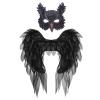 2Peice Owl Feather Wings Mask Set,Realistic Halloween Black Bird Feather Wings Costume for Role-Play Party,Christmas,Masquerade,Owl Eyes Masks Outfit view 1
