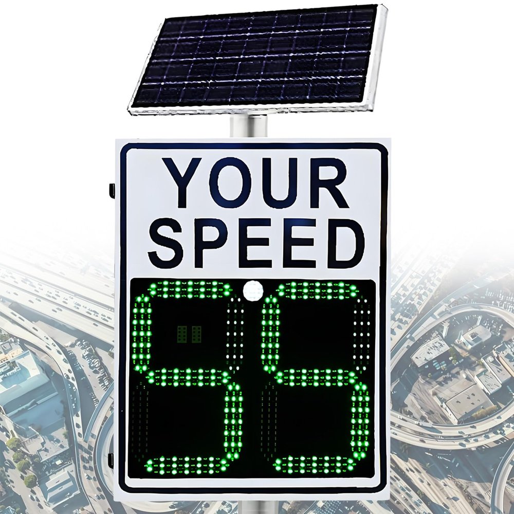vnmudzeo Speed Display Traffic Sign with Remote,Solar Powered Traffic Safety Speed Limit Feedback Sign,for Limit Road Street School Zone Highway Parking White-60x75cm