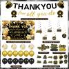 39pcs We Appreciate You Banner Decorations Black Gold Thank You for All You Do Banner Backdrop Balloons Hanging Swirls Cake Toppers Table Centerpieces Staff Employee Appreciation Decorations view 4