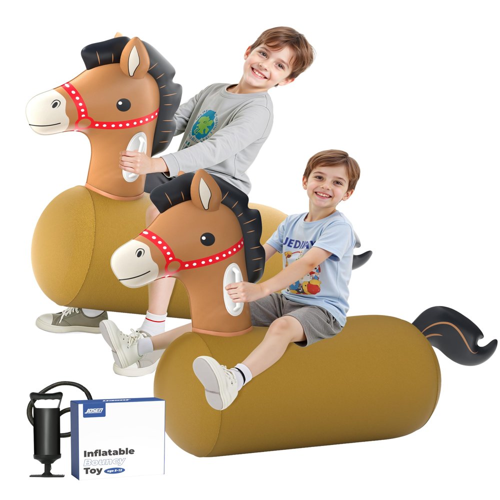 JOSEN Bouncy Horse Hopper Giant Ride On Toys, Inflatable Bouncing Animal Hopper with Hand Pump, Jumping Hopping Toys Up to 250lbs, Indoor Outdoor Bouncers for Teen Kids Girls Boys Ages 5+ (2 Pack)