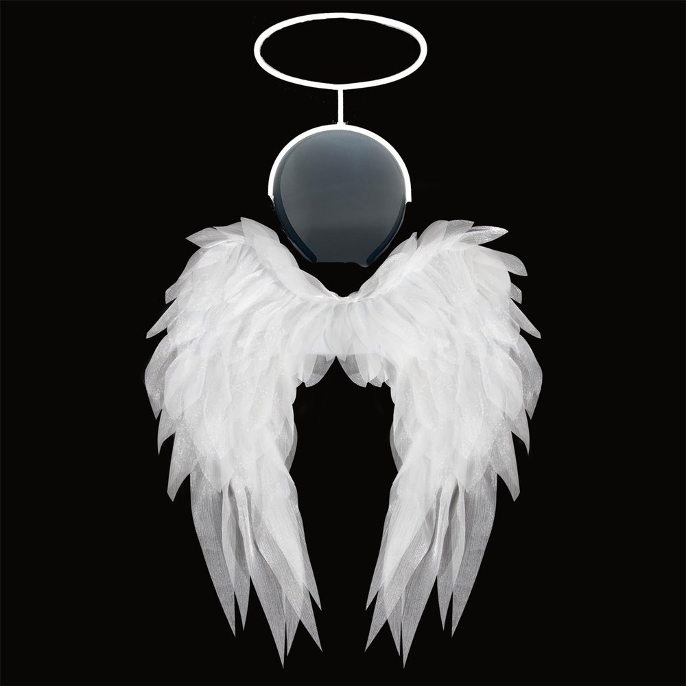 2Pcs White Angel Wing with Glowing Halo Headband,Realistic Halloween Fairy Angel Feather Wing Costume for Christmas,Masquerade