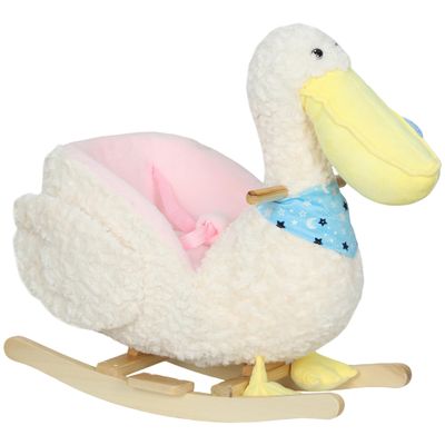 Qaba Pelican Baby Rocking Horse, Plush Stuffed Animal Rocker with Realistic Duck Sound and Safety Belt, Kids Ride on Rocking Horse for Toddlers 1836 Months, White