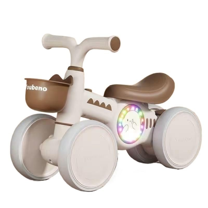 Balance Bikes for Kids 1-3 Years Old 4 Wheels Bicycle with A Front Basket Toddler Best First Birthday Gift Children Walker(Brown,with Music Lights)