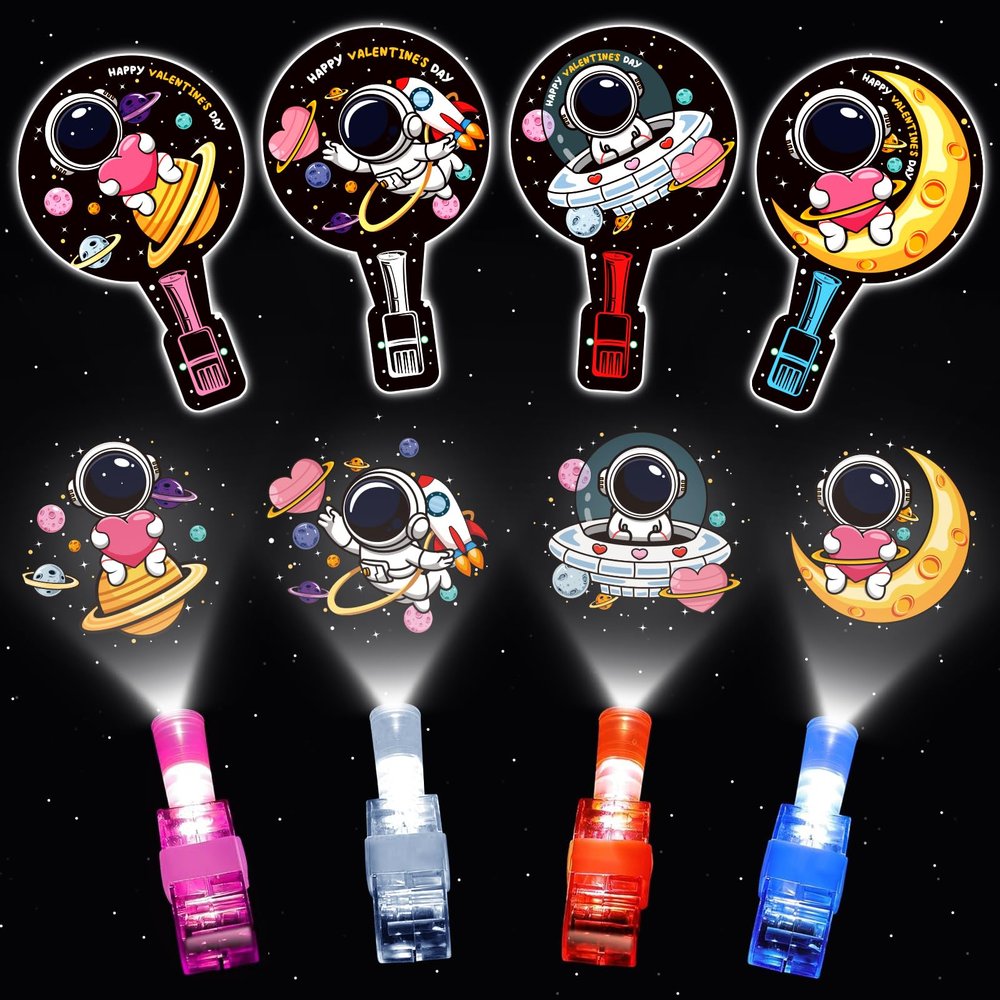 28 Pack Valentiens Day Gifts for Kids Classroom Finger Lights Toys with Valentine Day Cards for Kids School, Valentines for Kid Classroom Valentines for Class Exchange Gifts Party Favors for Boy Girl