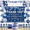 39pcs We Appreciate You Banner Decorations Blue Silver Thank You for All You Do Banner Backdrop Balloons Hanging Swirls Cake Toppers Table Centerpieces Staff Employee Appreciation Decorations view 1
