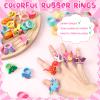 Highergo 60 Pcs Dinosaur Unicorn Rubber Rings for Kids Girls Rainbow Animal Kids Rings Unicorn Cupcake Jewelry for Little Girl Valentine's Gift Zoo Football Birthday Party Supplies Dress up (Cute) view 3