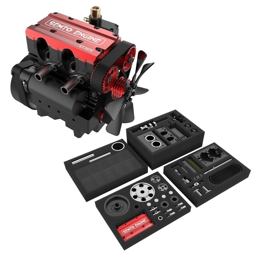 SEMTO Engine ST-NF2 7.0cc Mini Inline Double-Cylinder Four-Stroke Air-Cooled Nitro Interal Combustion Engine Model Kit (Red)