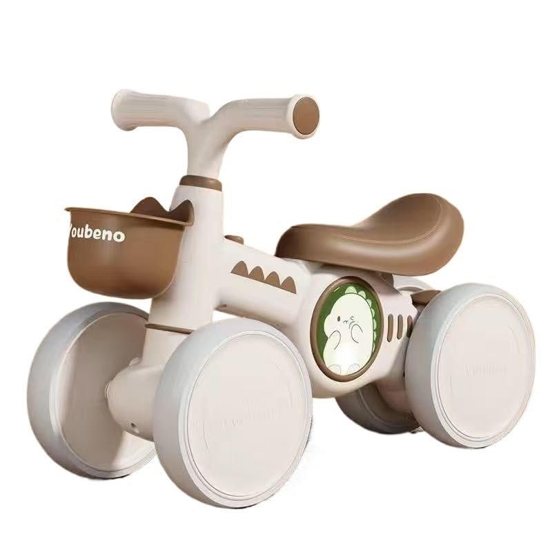 Balance Bikes for Kids 1-3 Years Old 4 Wheels Bicycle with A Front Basket Toddler Best First Birthday Gift Children Walker(Brown,No Music Lights)