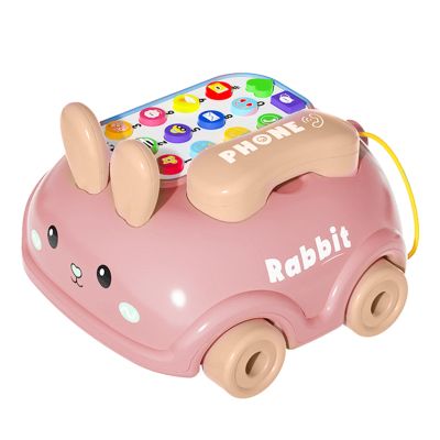 Baby Pull Toy Phone - Bunny Style Walking Car with Wheels, Interactive Learning Phone with Music | Educational Crawling Toy
