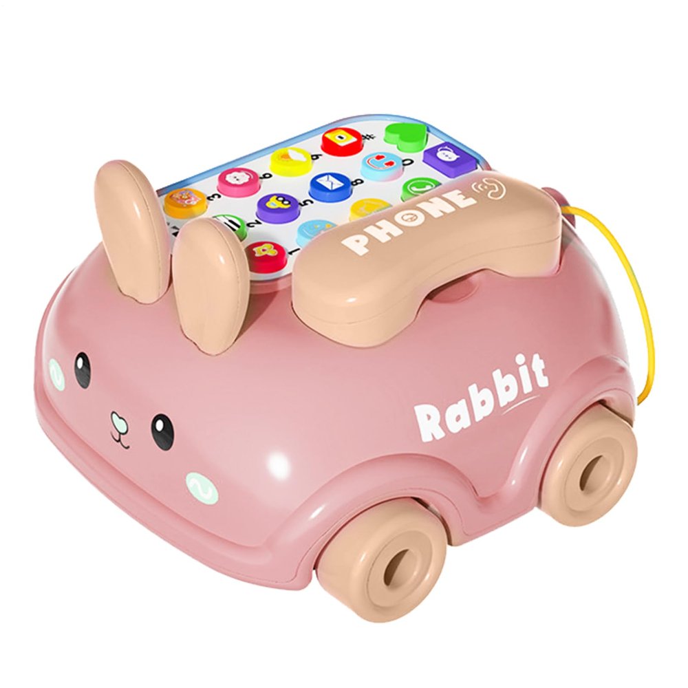 Baby Pull Toy Phone - Bunny Style Walking Car with Wheels, Interactive Learning Phone with Music | Educational Crawling Toy