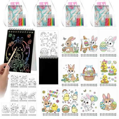 24 Pack Easter Gifts for Kids Rainbow Scratch Crafts Art Mini Coloring Books Students Classroom School Art Crafts Bulk Easter Basket Stuffers Essentials Boys Girls Party Favors