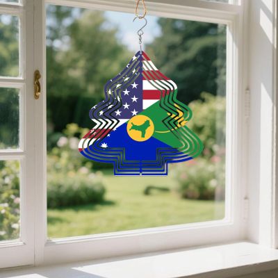 Christmas Island America Flag Wind Spinners Outdoor Tree Kinetic Sculptures Chimes 10 inch Decorative Tinplate Metal Art Christmas Decorations Garden Patio Yard Indoor Decor
