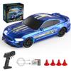 1/43 Mini RC Drift Car for Adults, 2.4G 4WD Full-Proportional Remote Control Car with Metal Chassis, 15KM/H High Speed & LED Lights, Barricade Barrels, 8500 Blue/Gyro Version view 1