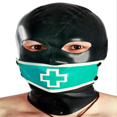 Black Latex Mask with Green Medic Hood Cosplay (XXL)