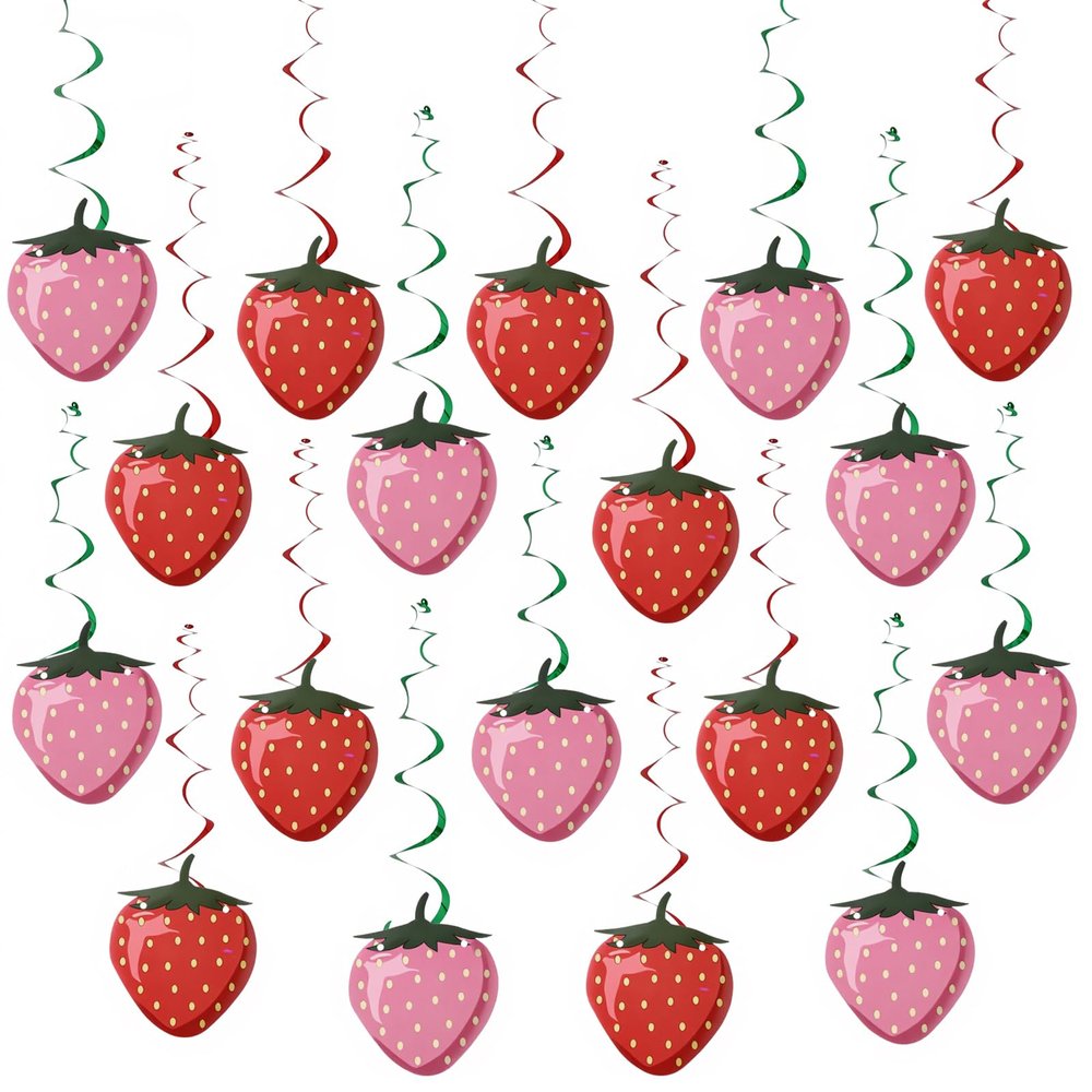 36 Pcs Strawberry Birthday Decorations, Hanging Berry First Birthday Decor, Strawberry Swirl Banner Party Decorations, Strawberrys Decor for Baby Shower Fruit Theme Party Favor Supplies