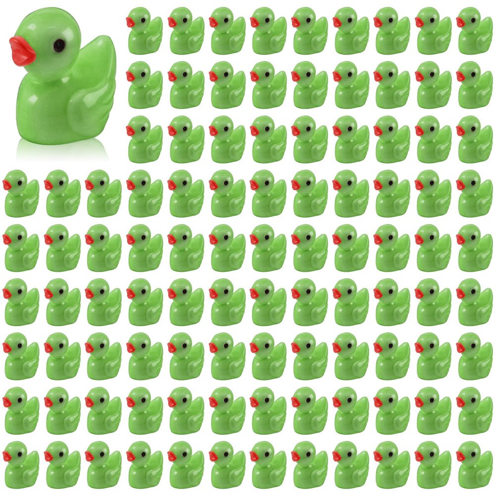 100 Pcs Mini Resin Ducks Tiny Ducks Miniature Duckies Bulk Figures for Garden Micro Landscape Home Prank Game Micro Landscape Aquarium Dollhouse Ornament DIY Handmade School (Green)