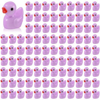 100 Pcs Mini Resin Ducks Tiny Ducks Miniature Duckies Bulk Figures for Garden Micro Landscape Home Prank Game Micro Landscape Aquarium Dollhouse Ornament DIY Handmade School (Light Purple)