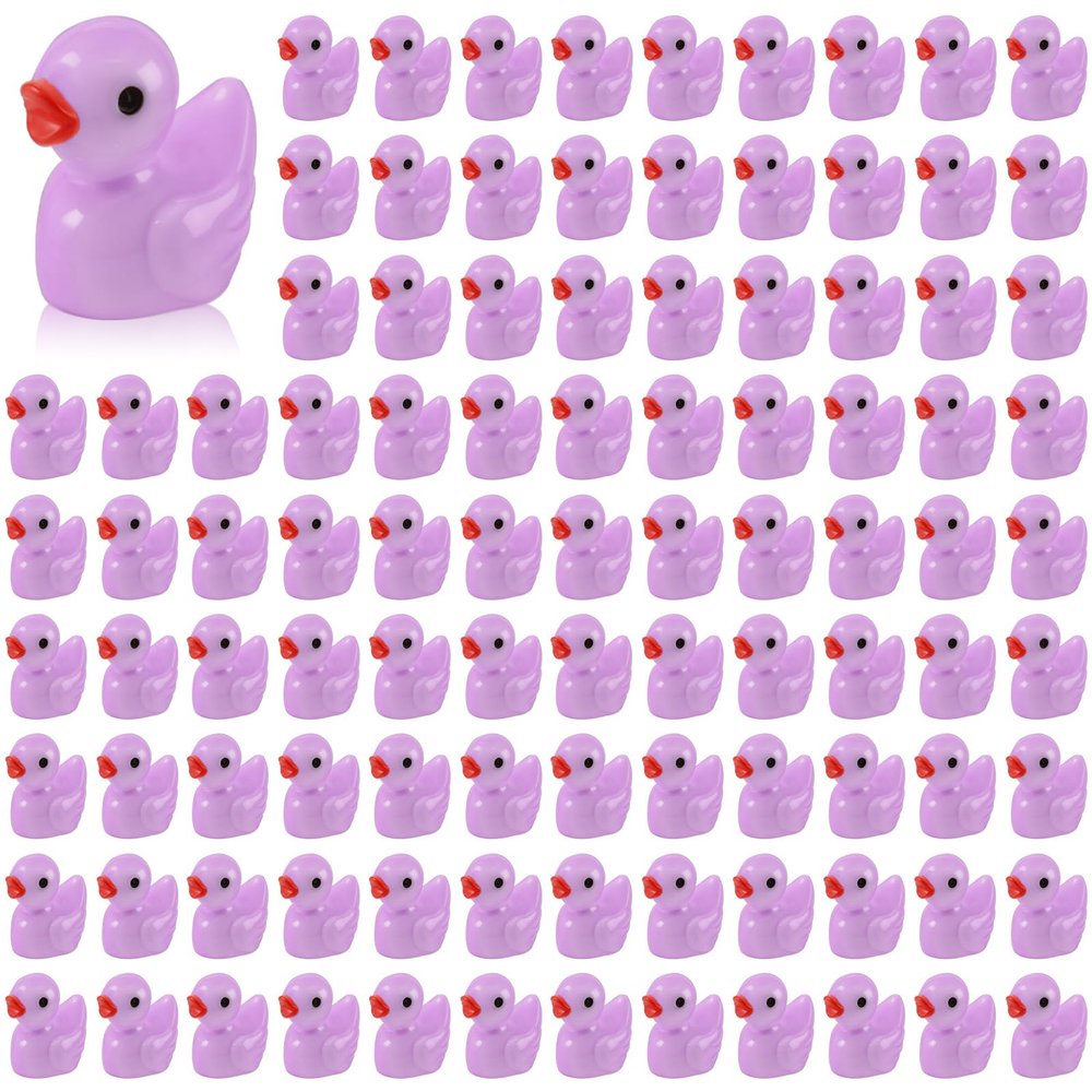 100 Pcs Mini Resin Ducks Tiny Ducks Miniature Duckies Bulk Figures for Garden Micro Landscape Home Prank Game Micro Landscape Aquarium Dollhouse Ornament DIY Handmade School (Light Purple)