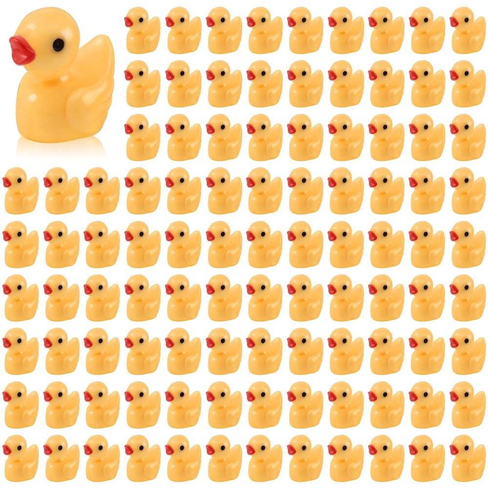 100 Pcs Mini Resin Ducks Tiny Ducks Miniature Duckies Bulk Figures for Garden Micro Landscape Home Prank Game Micro Landscape Aquarium Dollhouse Ornament DIY Handmade School (Yellow)