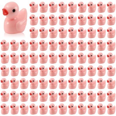100 Pcs Mini Resin Ducks Tiny Ducks Miniature Duckies Bulk Figures for Garden Micro Landscape Home Prank Game Micro Landscape Aquarium Dollhouse Ornament DIY Handmade School (Pink)