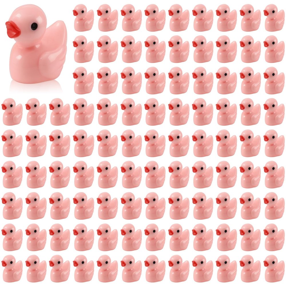 100 Pcs Mini Resin Ducks Tiny Ducks Miniature Duckies Bulk Figures for Garden Micro Landscape Home Prank Game Micro Landscape Aquarium Dollhouse Ornament DIY Handmade School (Pink)