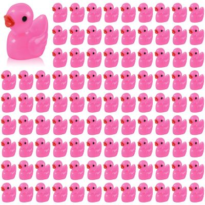 100 Pcs Mini Resin Ducks Tiny Ducks Miniature Duckies Bulk Figures for Garden Micro Landscape Home Prank Game Micro Landscape Aquarium Dollhouse Ornament DIY Handmade School (Rose red)