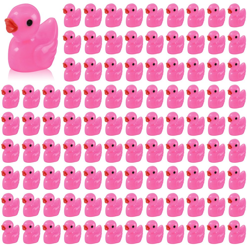 100 Pcs Mini Resin Ducks Tiny Ducks Miniature Duckies Bulk Figures for Garden Micro Landscape Home Prank Game Micro Landscape Aquarium Dollhouse Ornament DIY Handmade School (Rose red)