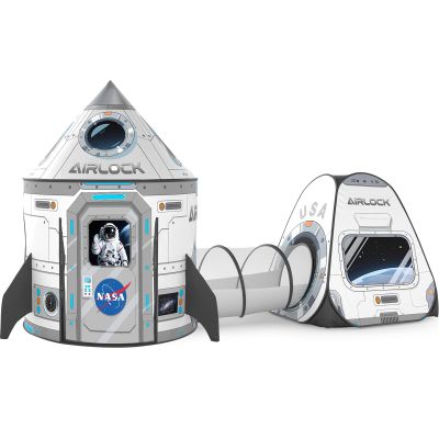 3Pcs Kids Rocket Play Tent for Boys: Pop Up Toddlers Spaceship Playhouse with Baby Crawl Tunnel, Ball Pit and Castle Tent - Children Game Tent Toys Indoor and Outdoor for Birthday
