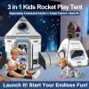 3Pcs Kids Rocket Play Tent for Boys: Pop Up Toddlers Spaceship Playhouse with Baby Crawl Tunnel, Ball Pit and Castle Tent - Children Game Tent Toys Indoor and Outdoor for Birthday view 2