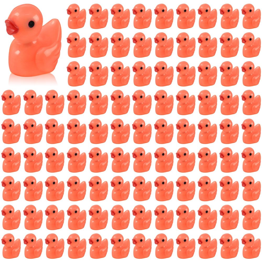 100 Pcs Mini Resin Ducks Tiny Ducks Miniature Duckies Bulk Figures for Garden Micro Landscape Home Prank Game Micro Landscape Aquarium Dollhouse Ornament DIY Handmade School (Orange)