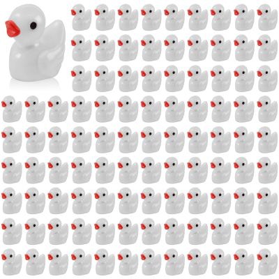 100 Pcs Mini Resin Ducks Tiny Ducks Miniature Duckies Bulk Figures for Garden Micro Landscape Home Prank Game Micro Landscape Aquarium Dollhouse Ornament DIY Handmade School (White)