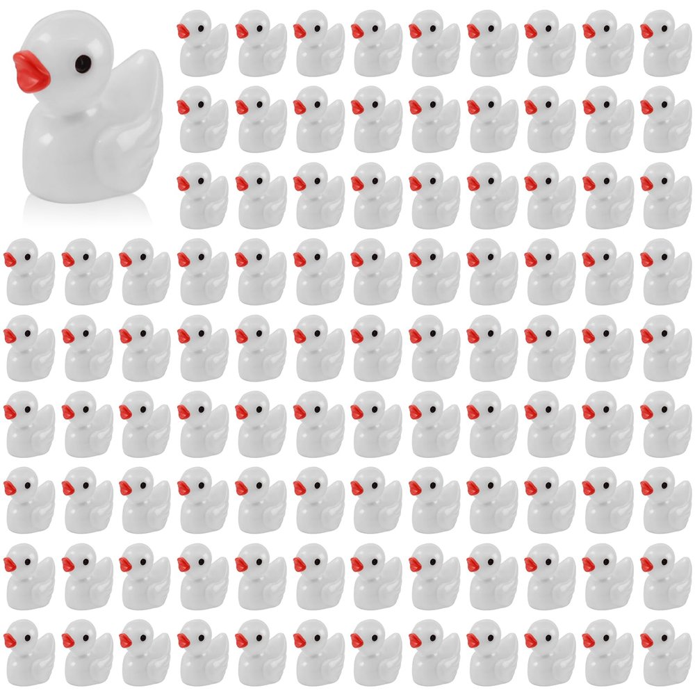 100 Pcs Mini Resin Ducks Tiny Ducks Miniature Duckies Bulk Figures for Garden Micro Landscape Home Prank Game Micro Landscape Aquarium Dollhouse Ornament DIY Handmade School (White)