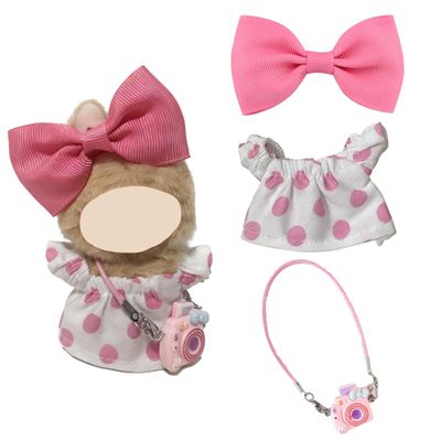 Asix Toy 3pcs Mini Clothes for 10cm Dolls,Outfits Set with Dress,Headdress and Mini Shoulder Bag,Compatible with Pin for Love Mini Doll Outfits,Display Collectible Choice,Clothes Only (Blush Polka)
