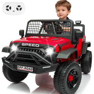 Blissride 24V Jeep Power Wheels w/Remote Control, 4WD Ride on Truck Car, 3 Speed, Bluetooth Music, Wide Seat, Spring Suspension, LED Light, Birthday for Boys Girls Toddler (D-Red)