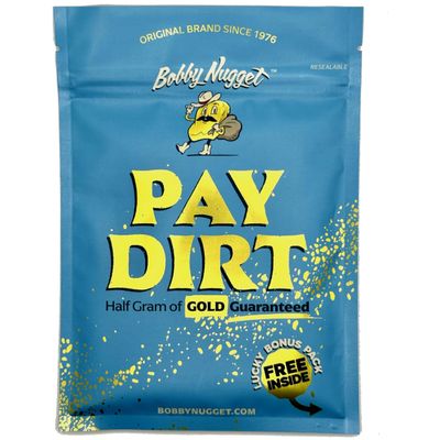 Bobby Nugget Gold Paydirt | Gold Rush Panning Concentrates unsearched & Added | Gold Prospecting Pay Dirt + 1/2 gram Gold Guaranteed Luckys Bonus Bag