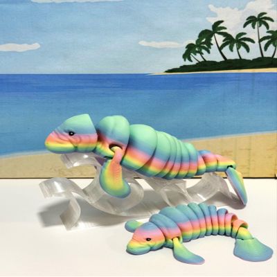 2pcs 3D Printed Manatee, Full Articulated Flexible Fidget Toys, Mother and Child Sea Animal Creatures, Stress Relief Fidget Toy, Desk Decor - AM001-MC-RAINBOW