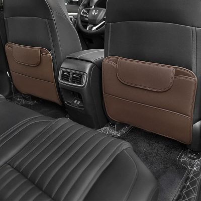BAWPMAQY 2 Pcs Car Seat Kick Mat Leather Protectors for Mitsubishi Eclipse Cross 2018-2025, Universal Seat Back Anti-Kick Anti-Scratch Waterproof Resistant with Storage Pockets, D/Coffee