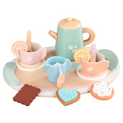Tea Sets for Toddlers 3-5, Wooden Tea Set, Safe Wooden Party Set with Teapot, Cup, Dessert Toys, Role Play Toys for Girls Boys Pretend Play Ages 3+